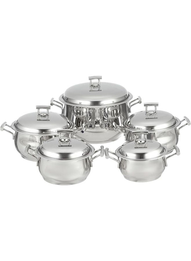 Aboud 18/10 Stainless Steel Steel Bombe Set 16,18,20,22,28 cm -Silver - Image 1